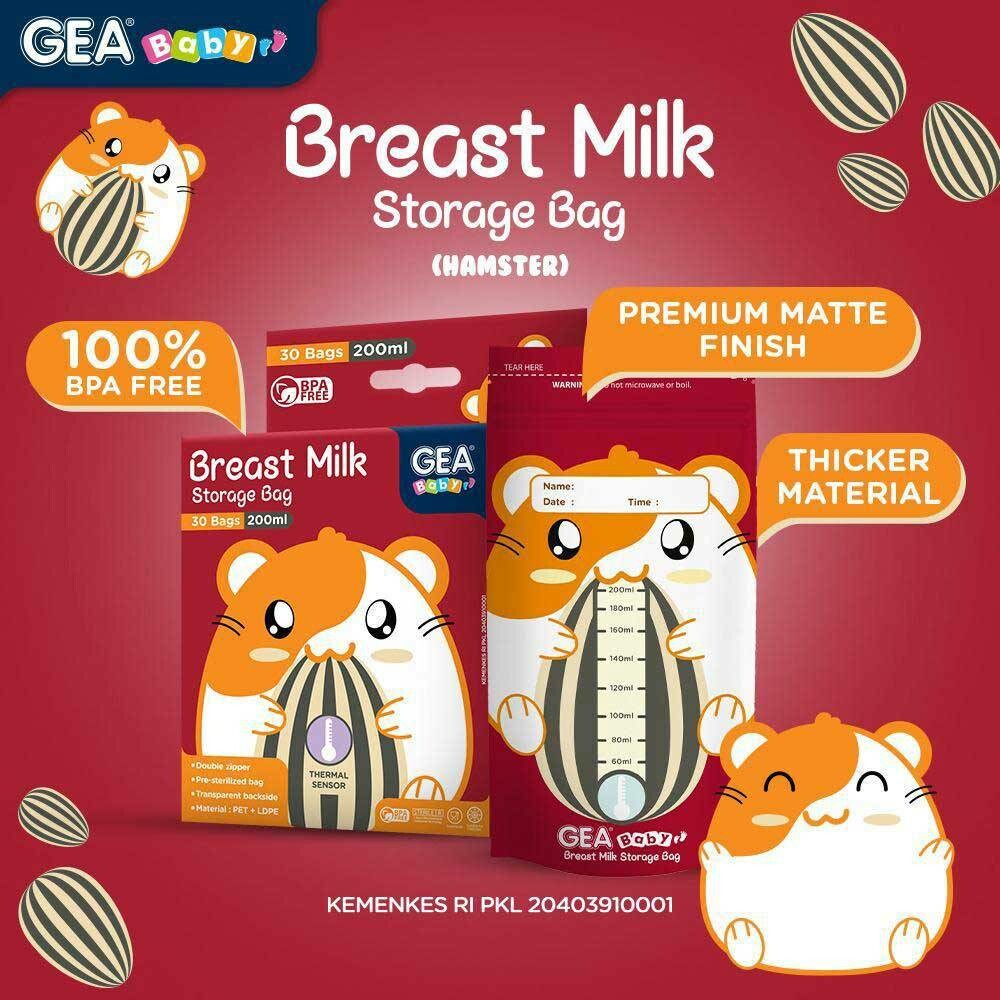 Gea Baby 200ml Red Hamster Breast Milk Bag / Breastmilk Storage 200 ml