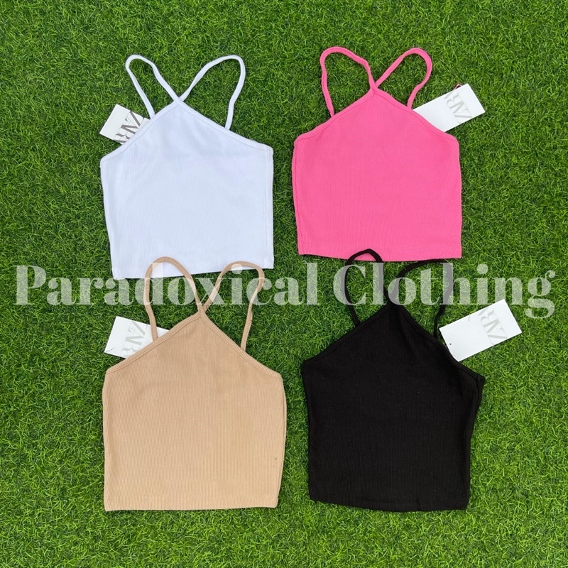 Zara Ribbed Halter Crop Top Shopee Philippines