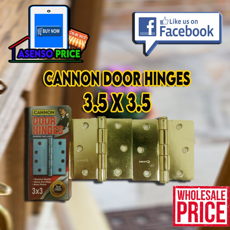 CANNON Door Hinges / Loose Pin Hinges Brass Plated 3.5 x 3.5 (2PCS