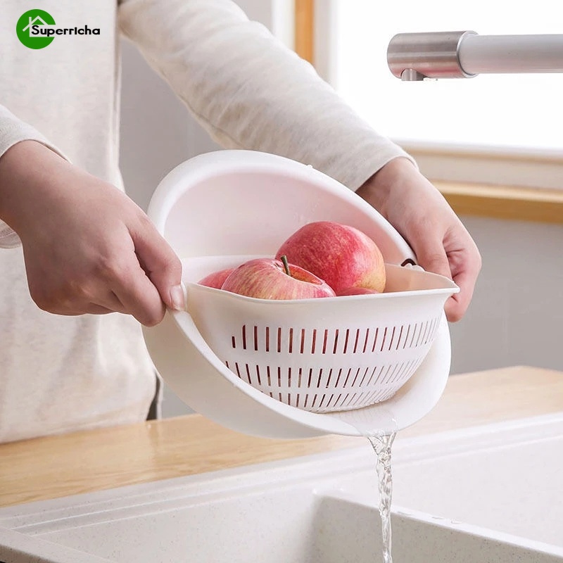 Kitchen Plastic DoubleLayer Washing Basket/Food Vegetable Fruit