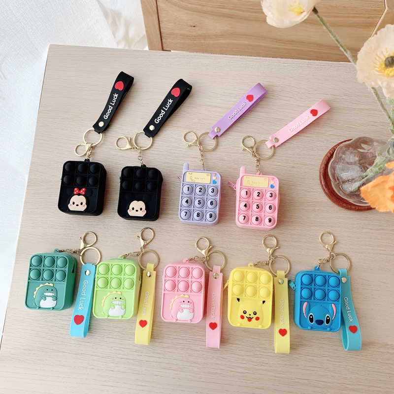 pushpoppit mini coin holders bag cartoon purses silicone bubble fidget