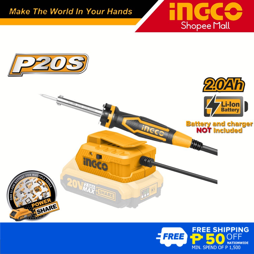 Ingco CSILI2001 20V LithiumIon Cordless Soldering Iron P20S POWERSHARE