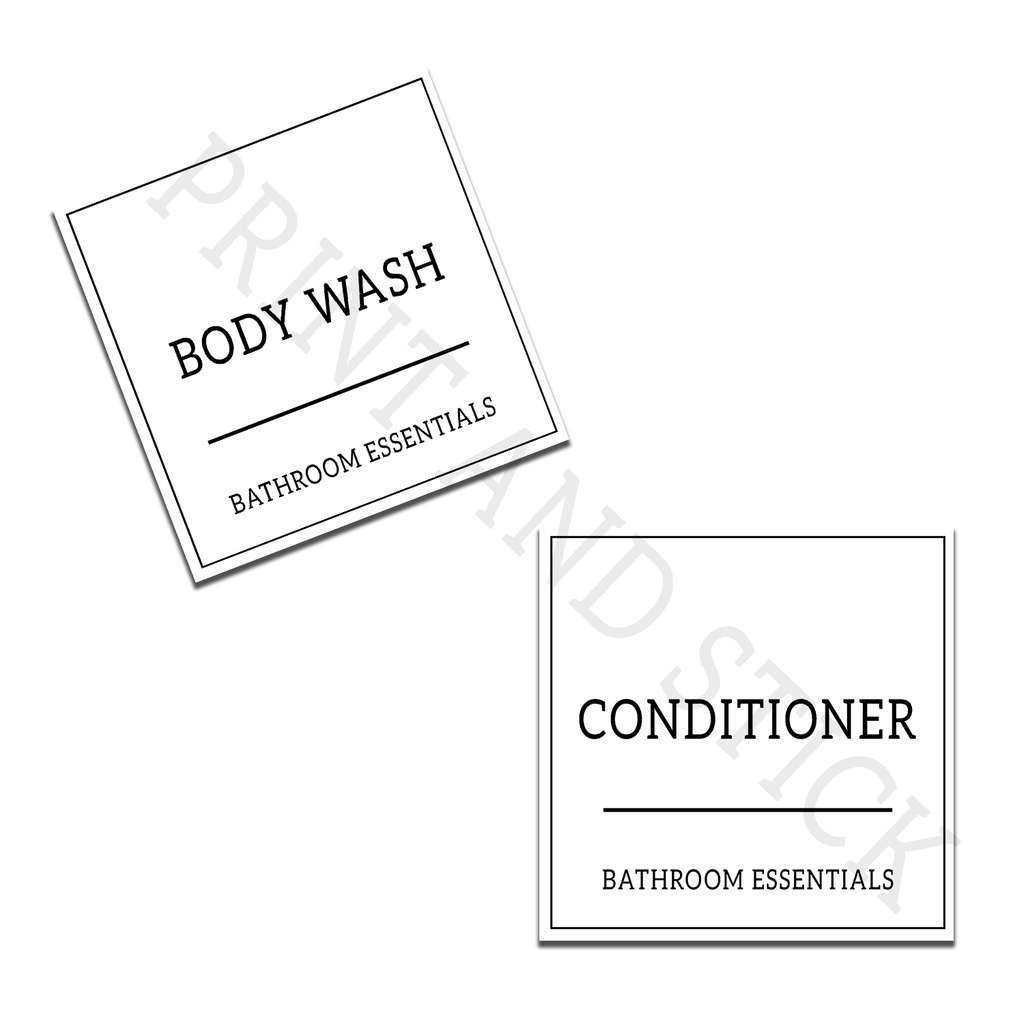 Minimalist Bathroom Essential Labels 2X2 (LAMINATED and smudgeproof