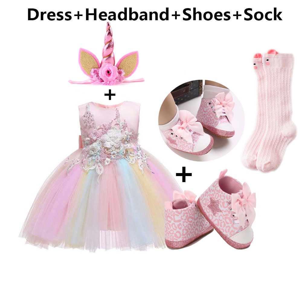 4pcs Set Unicorn Dress for Baby Girl Unicorn Dress for 1 Year Old Baby