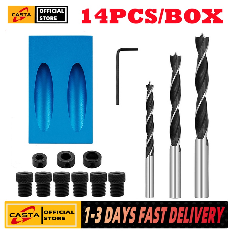 Casta 14Pcs Pocket Hole Jig Kit Wood Woodwork Guides Joint Angle Tool