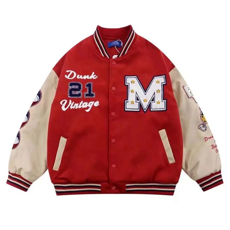 【COD& Ready Stock】Red Baseball Jackets Men Hip Hop Streetwear Letter Embroidery College Jacket
