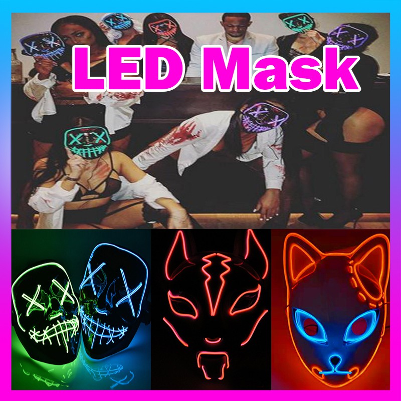 【Fast Delivery】Led Mask Halloween Party Masque Masquerade Masks Neon