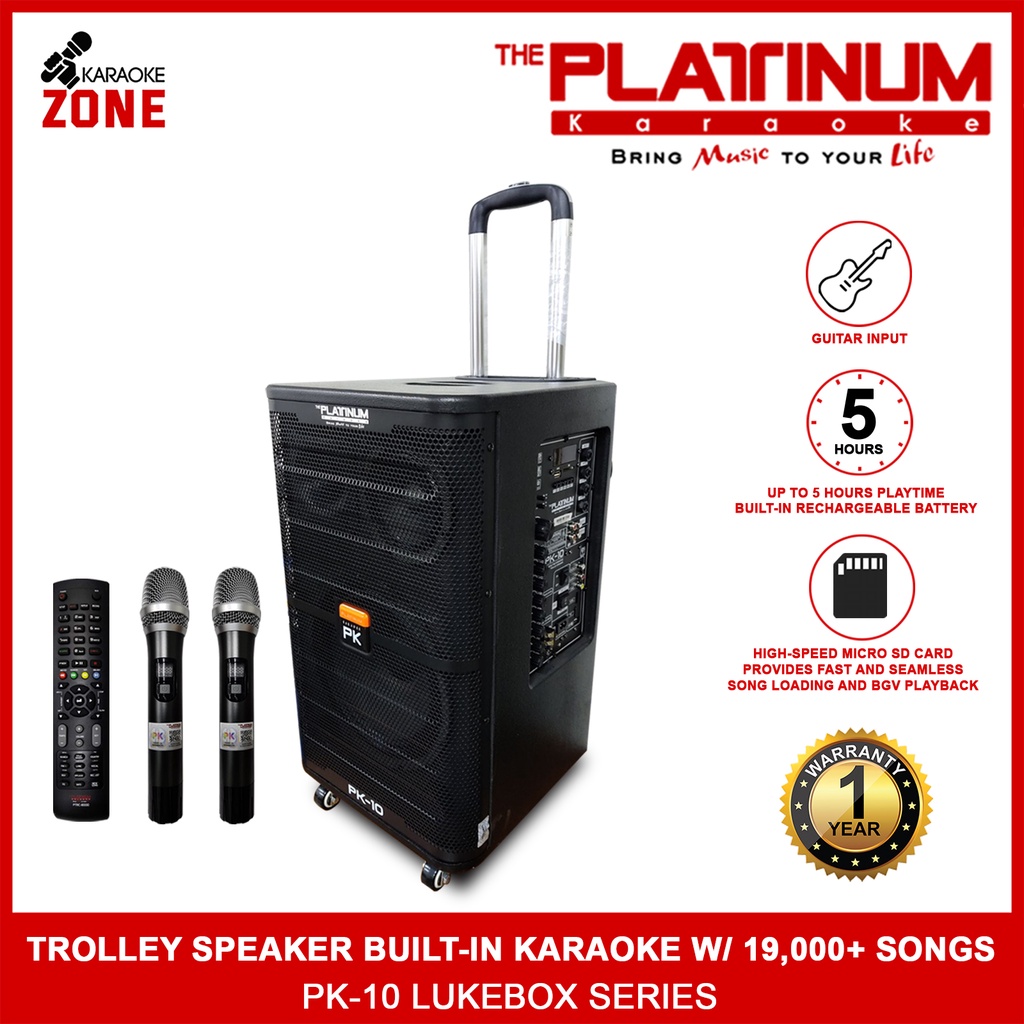 Platinum Karaoke PK 10 / Builtin Karaoke Trolley Speaker with 19,000++ Songs / PK 10 / Platinum