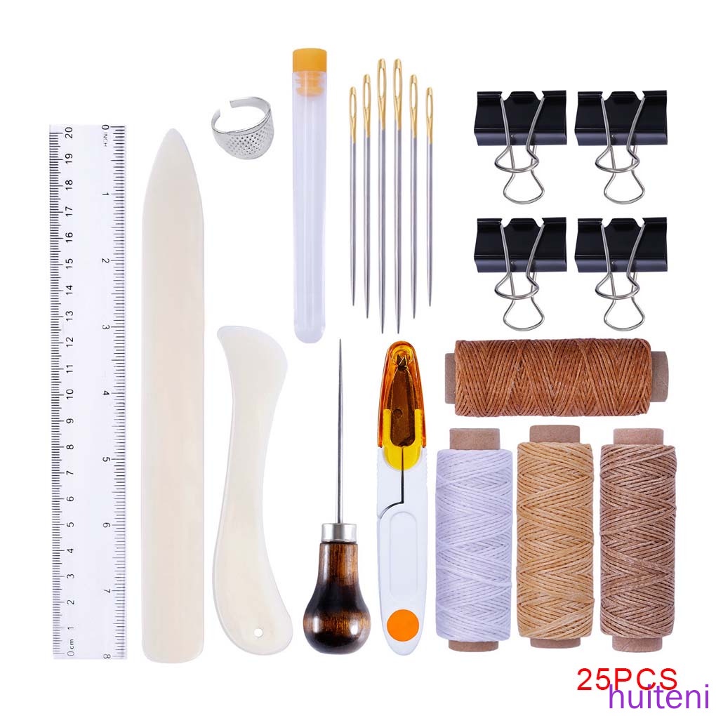 [huite]25pcs Leather Craft Bookbinding Kit Paper Creaser Waxed Thread