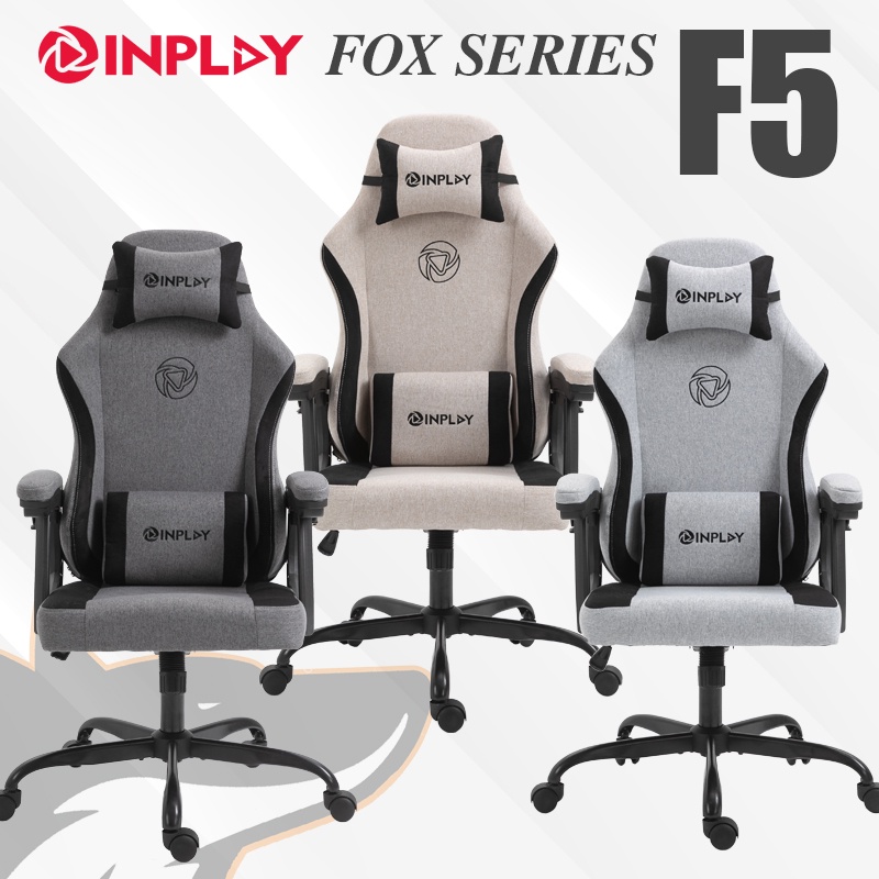 Inplay Fox F5 Gaming Chair Black Grey White Grey Fabric Material