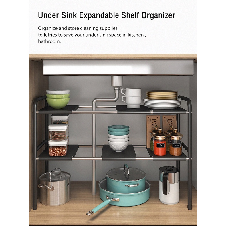 1/2 Rack Expandable Shelf Organizer Rack with Removable Panels for KitchenUnder Sink