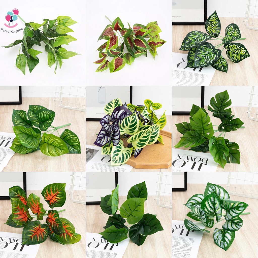 32PCS Artificial Leaves Fake Plants Green Fake Flowers Monstera Bouquet