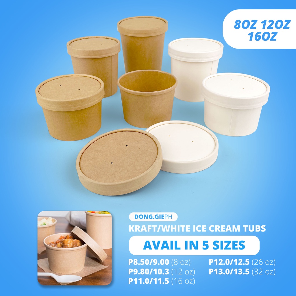 [8/12/16 OZ] Kraft/White Paper Tubs / Ice Cream Tubs (10 PCS) Shopee