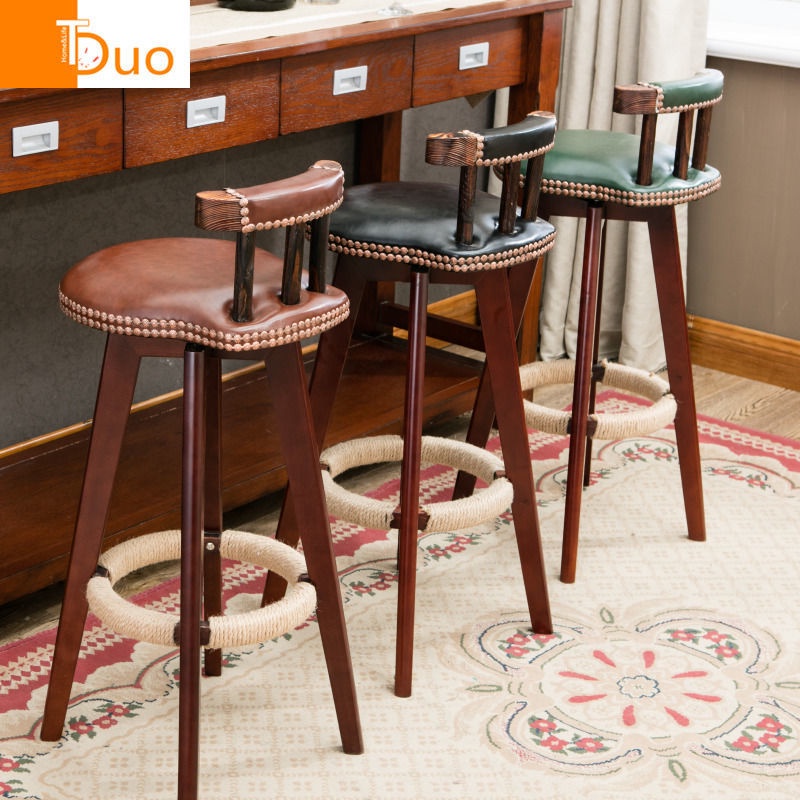 【New product】Solid Wood Bar Chair European Bar Chair Bar Stool Rotating