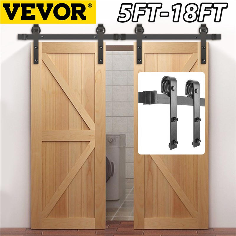 VEVOR 5FT 18FT Classic Rail Sliding Barn Door Black Double Doors Single Track Hardware Sliding