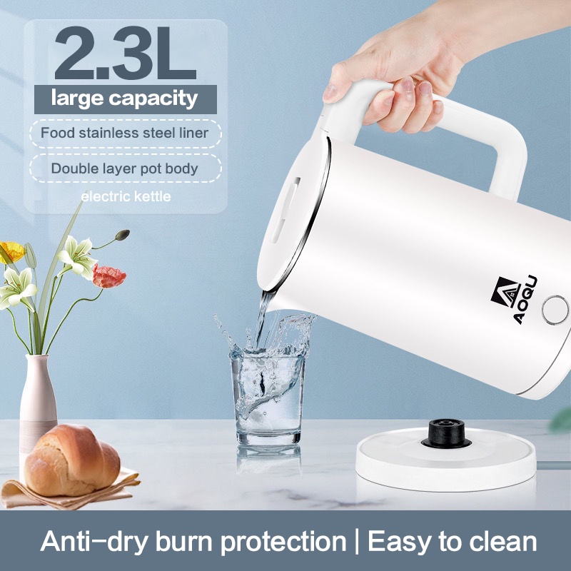 Stainless steel electric kettle 2.3L double layer antiscalding