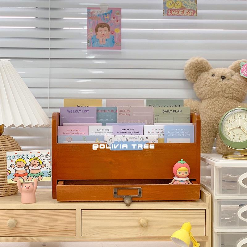 Ins Retro Wooden Drawer Girl Desktop Storage Box Desk Sundries