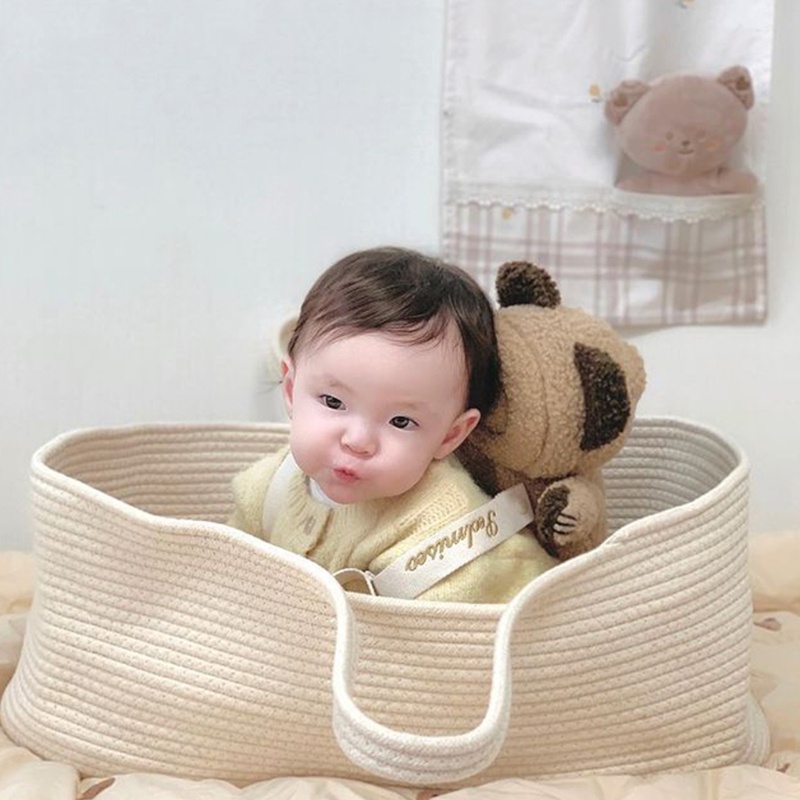 haha Portable Baby Moses Basket for Carrier Cotton Rope Woven Sleeping