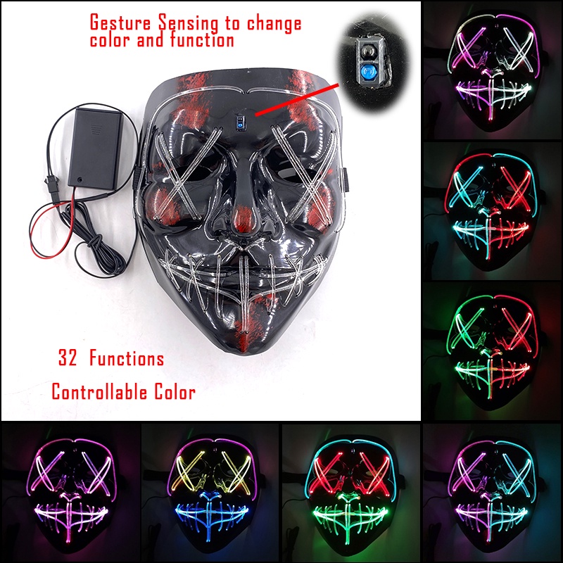 Luminous Neon LED Party Mask LED Mask Halloween Scary Cosplay Party