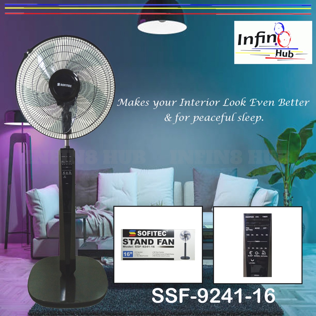 Sofitec SSF924116 18" Fan Black Stand Fan Digital Electric Fan with