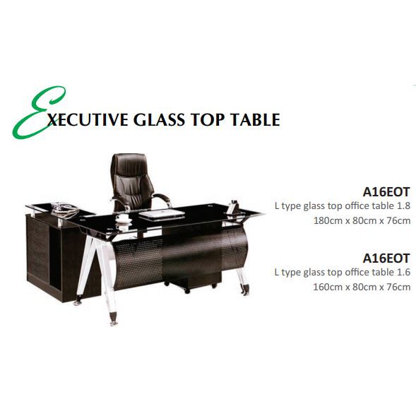 FLRCC A16EOT EXECUTIVE LTYPE GLASS TOP OFFICE TABLE WITH SIDE