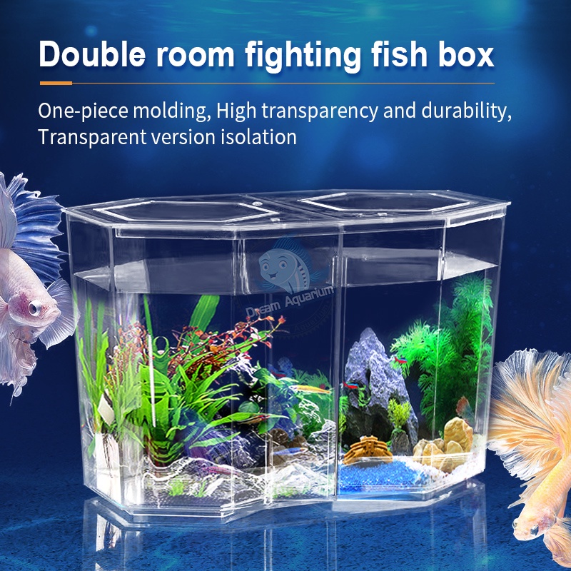 Aquarium Dual Betta Fish tank 2 in 1 Clear Tank With Divider Shopee
