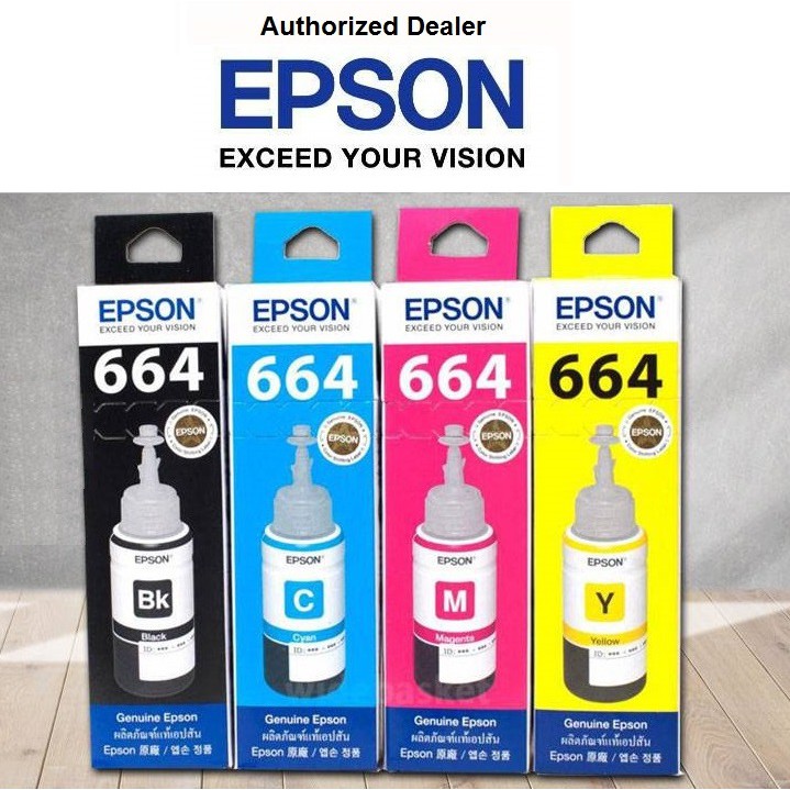 Genuine EPSON T664 Ink L100 L110 L120 L310 L360 L380 L1300 L565 Tank Printer Black Color CYMK