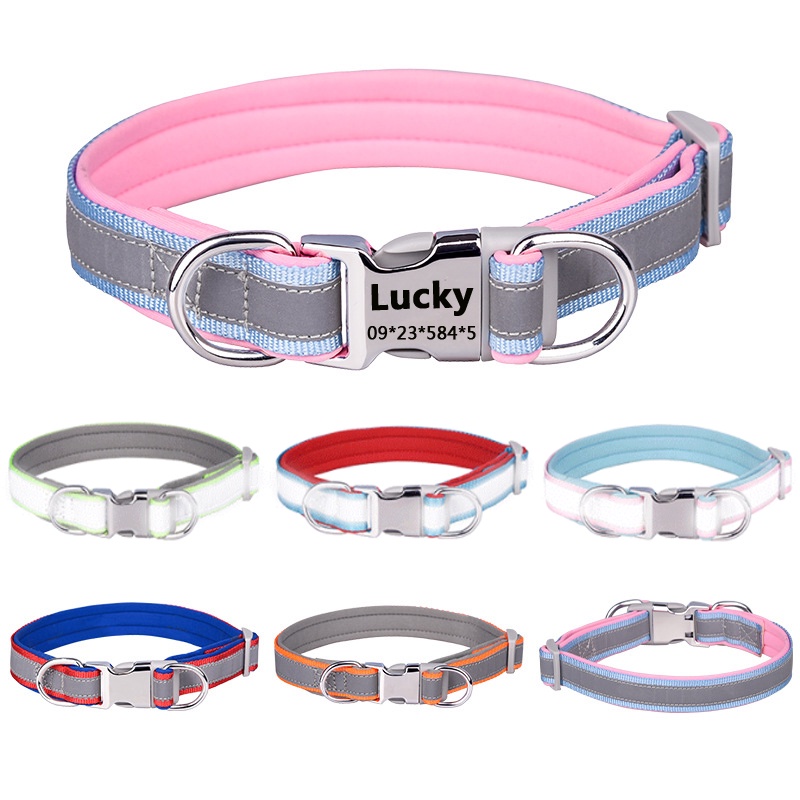 Custom pet collar personalized adjustable dog collar reflective