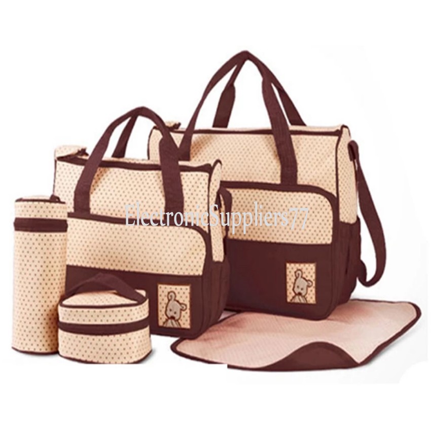 5 Piece Set Travel Outdoor Diaper Bag Mom's Bags (Brown) Shopee
