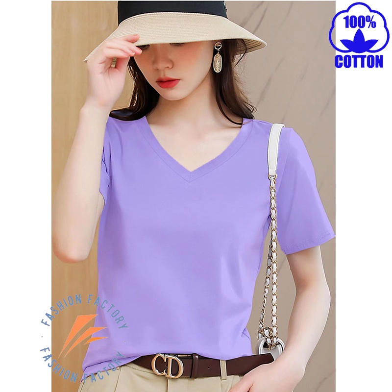 High quality cotton t shirt v neck for women large plus size GV001