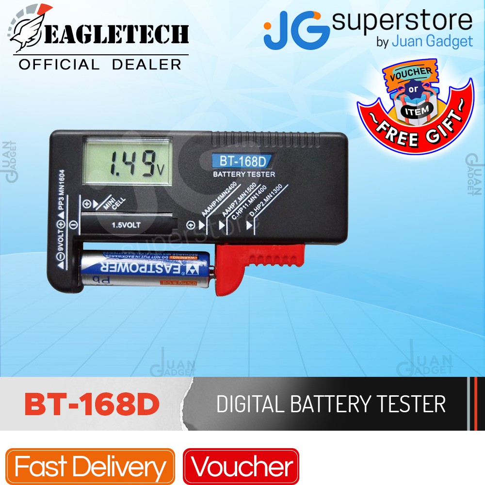 Eagletech BT168d AA/AAA/C/D/9V/1.5V LCD Digital Button Cell Battery