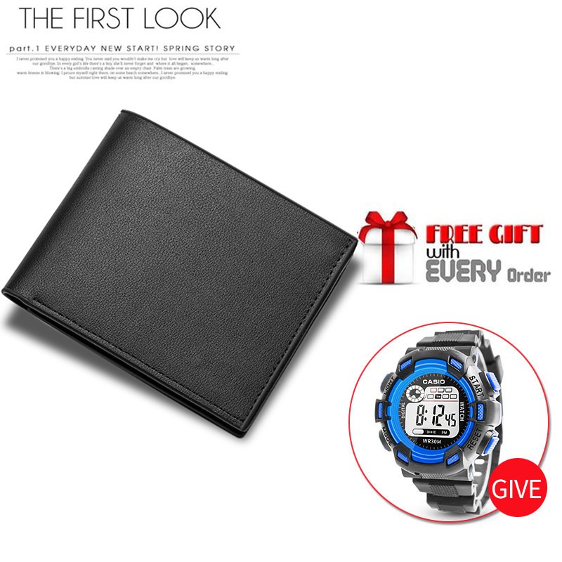 Horizontal Men's Wallets Classic Soft Leather Short Open Mens Wallet free Sports waterproof