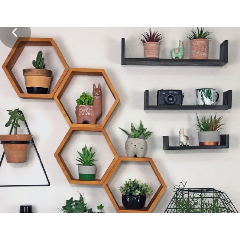 Neo Krafts Hexagon Wood, Wall Decor, Hexagon, Planter, Shelf