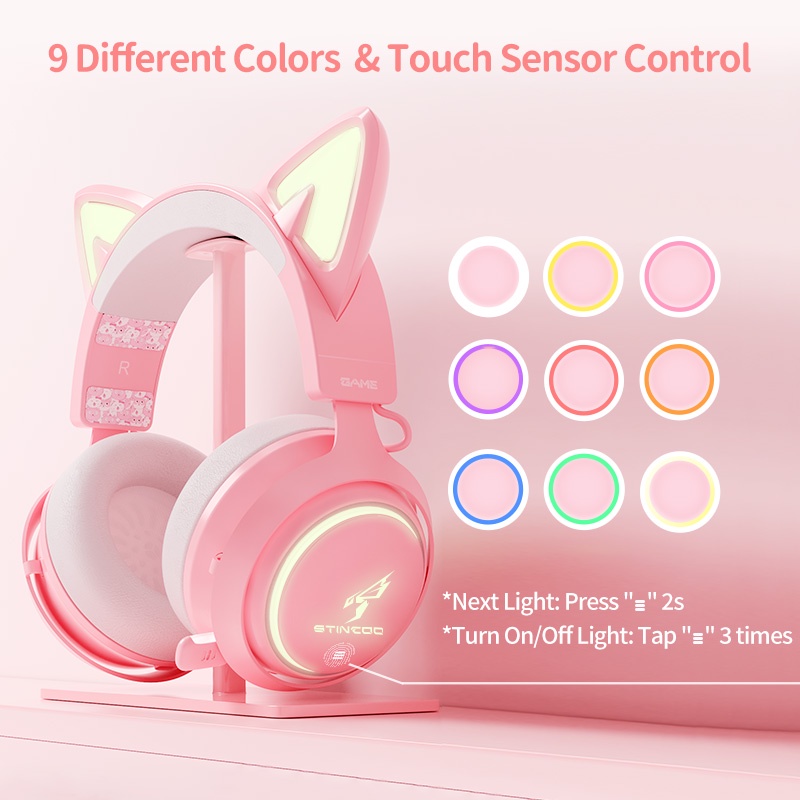 SOMIC GS510 Pink Glowing Cat Gaming Headset 8color RGB LED Light Cat