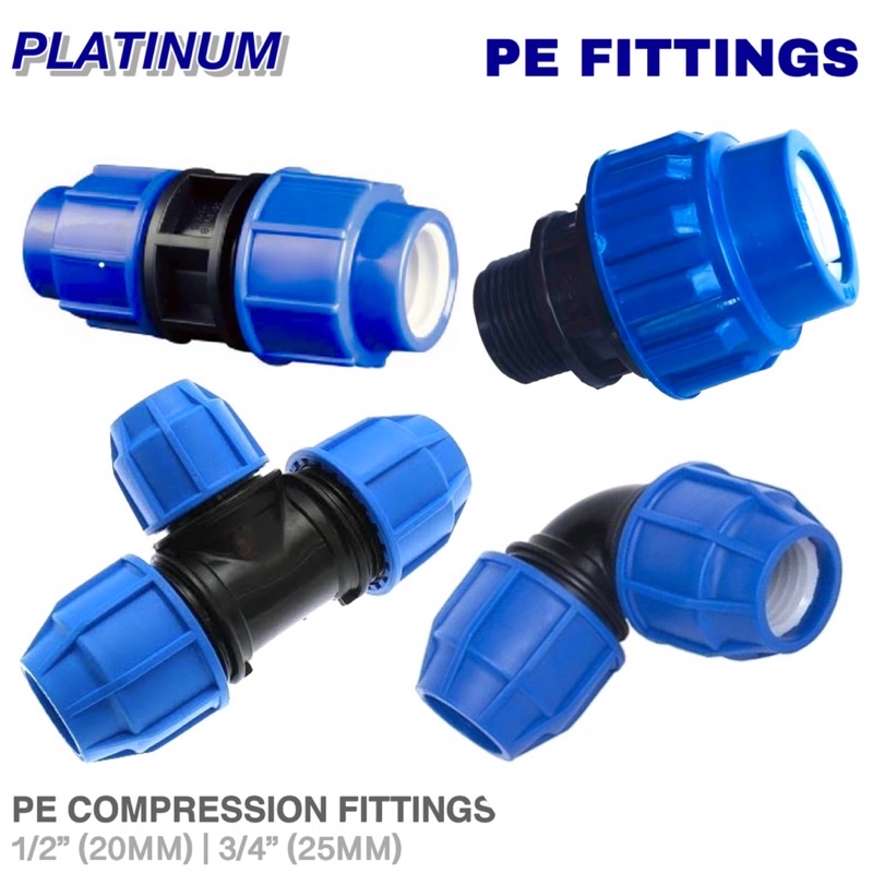 PE Compression Fittings Pressure Fittings for HDPE Pipes Elbow Tee