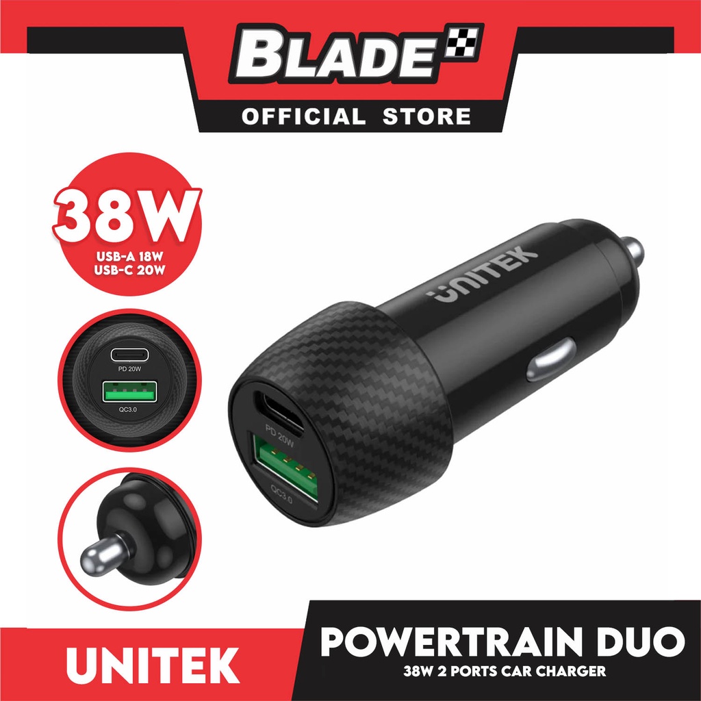 Unitek Powertrain Duo 38W Two Ports Car Charger, Power Delivery 20W