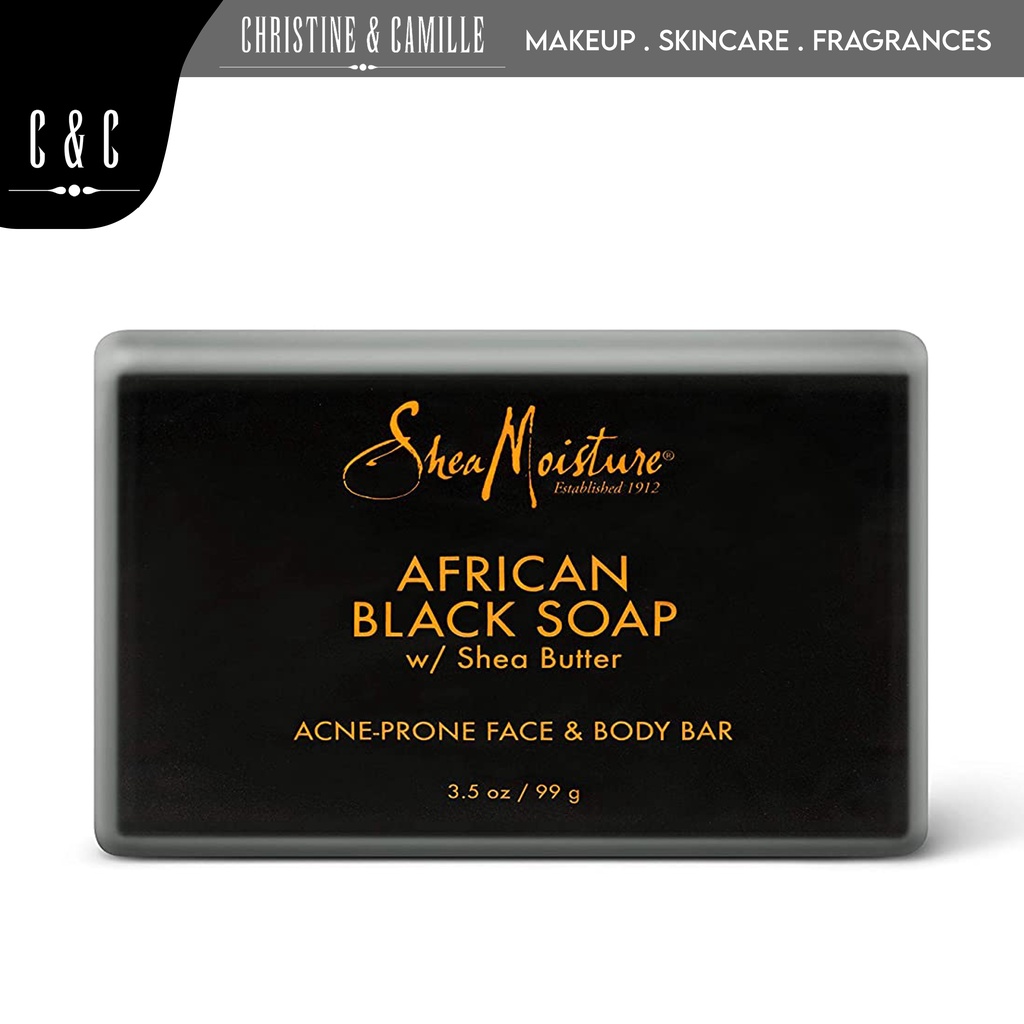 Shea Moisture African Black Soap with Shea Butter 99g For Acne Prone Face & Body Bar Soap