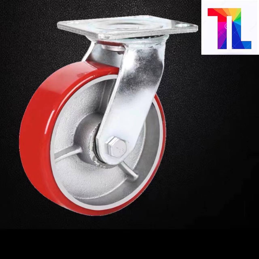 HEAVY DUTY PU METAL CASTER WHEEL RED COLOR 4" FIXED, SWIVEL,WITH LOCK