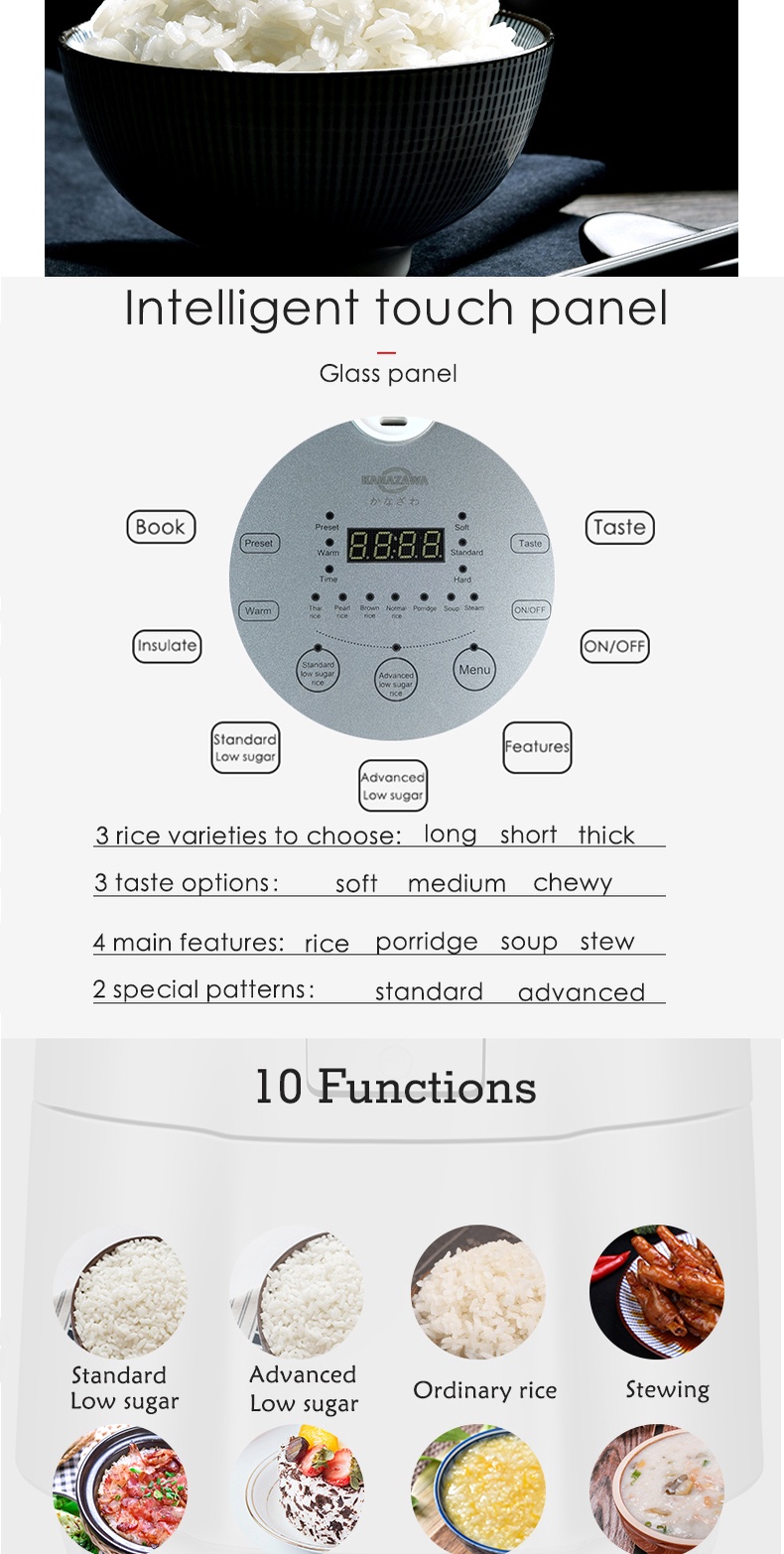 KANAZAWA Low Sugar Rice Cooker 5L Mulitfunctional English Touchscreen