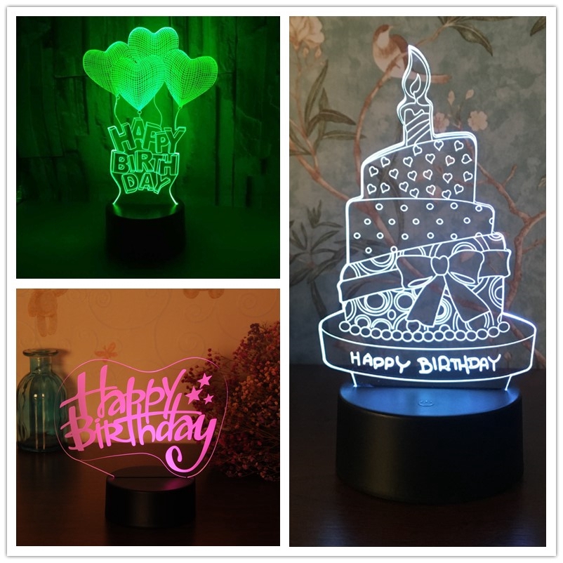 【IN Stock】Happy Birthday 3D LED Night Light Birthday Gift 7Color Change