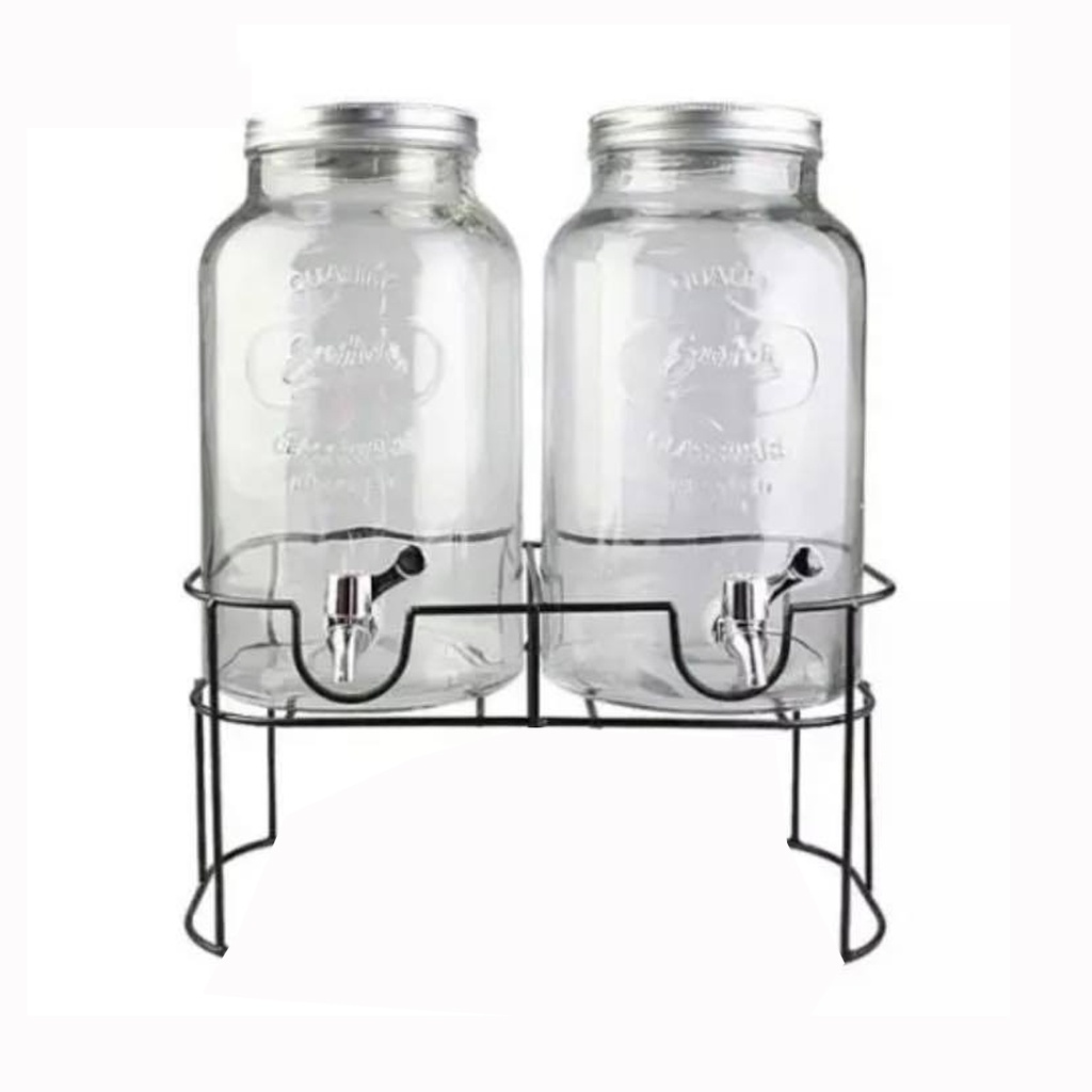 Portable Double Jar Glass Container For Water/ Wine /Mixed Juice with