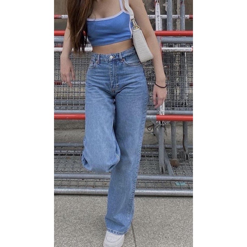Zara Highwaisted Baggy Straight Cut Jeans Hard Denim Shopee Philippines