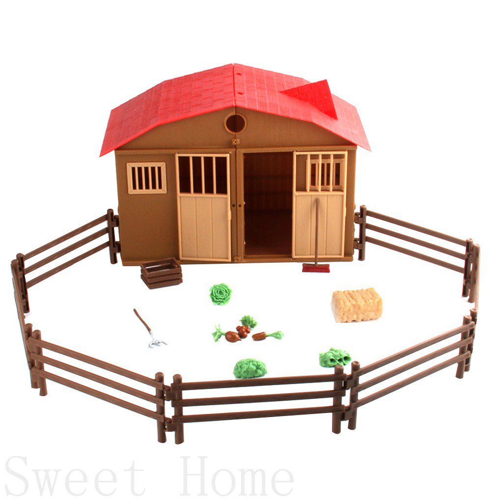 25pcs Farm Cabin Scene Model Folding Barn House Playset Fences