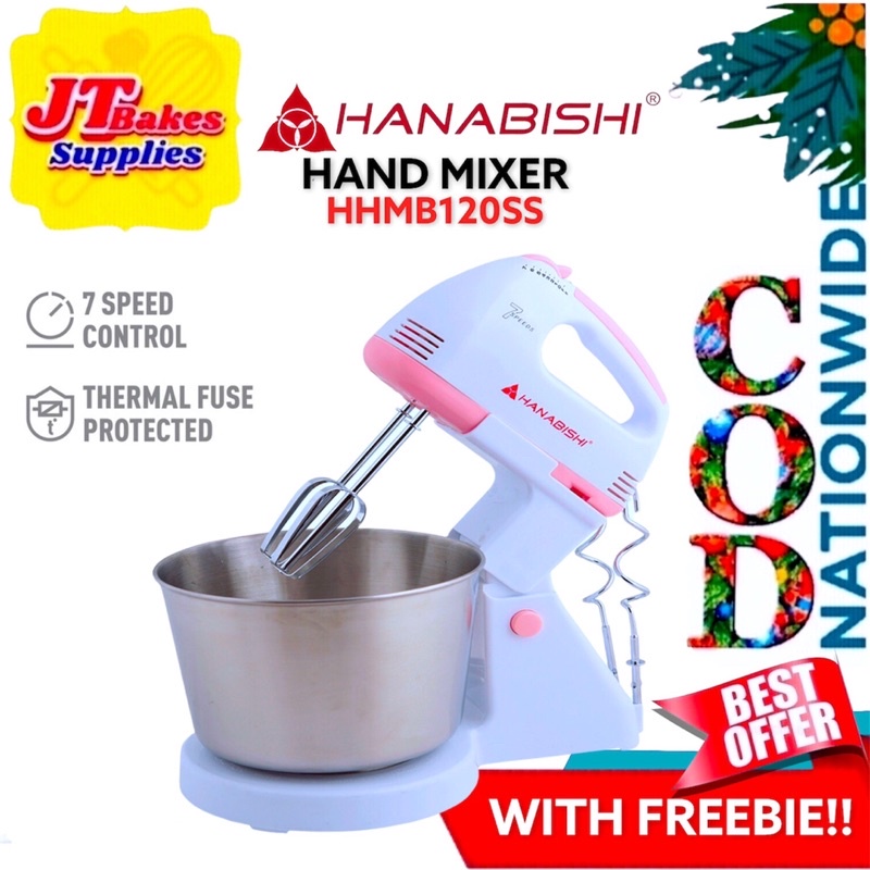 Hanabishi Hand Mixer with Stand & Stainless Steel Bowl HHMB 120SS With
