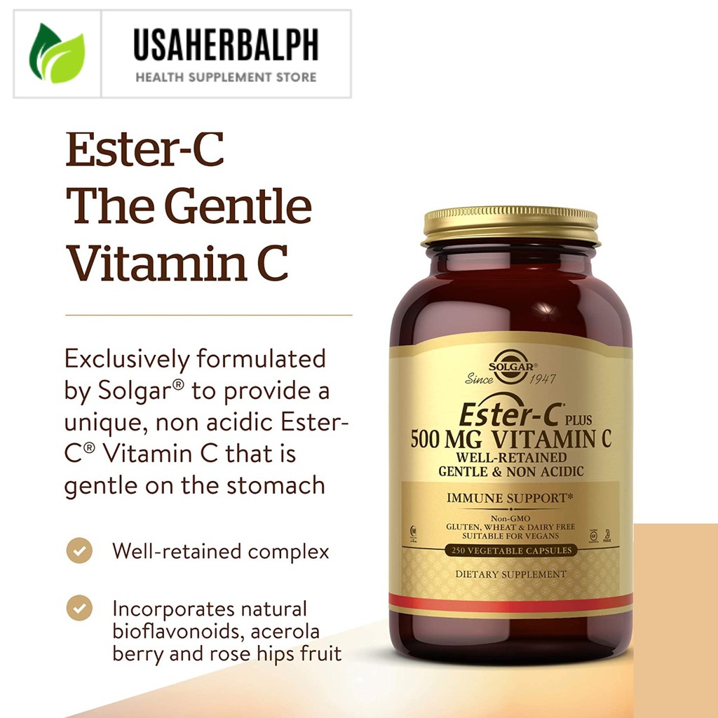 Ester C Vitamin C (Ascorbate Complex) Gentle & Non Acidic 5001000 mg