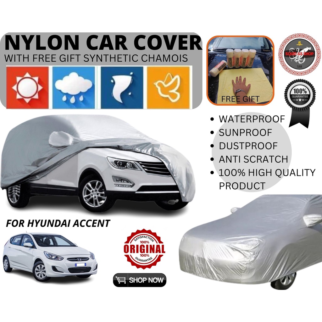 HYUNDAI ACCENT CAR COVER NYLON WATERPROOF WITH FREE CLEAN CHAM HIGH