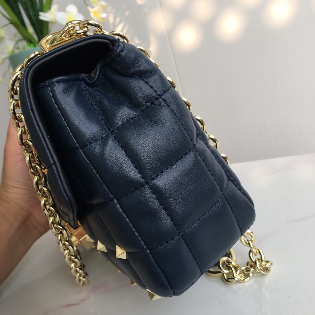 ORIGINAL LEATHER 11 MICHAEL KORS NAVY SOHO LARGE STUDDED QUILTED