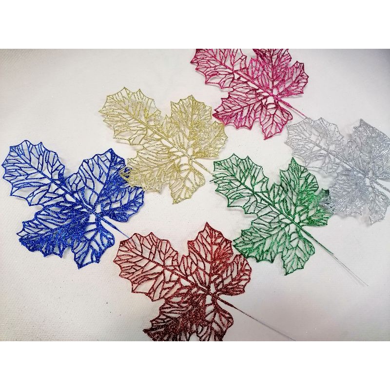 Glittered Christmas Leaves Christmas Tree Decoration (1Pc.) (91056