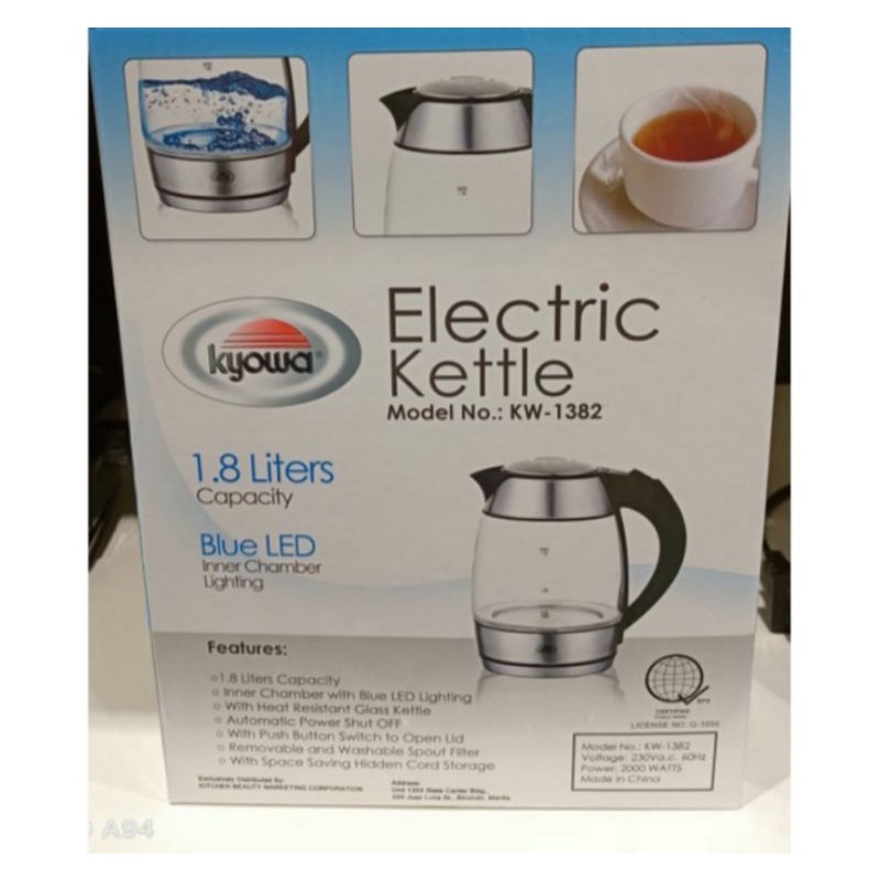 KYOWA ELECTRIC KETTLE 1.8L CAPACITY WITH BLUE LED INNER CHAMBER