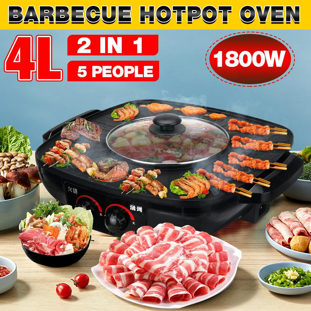 1800W 2 IN 1 Barbecue Hot Pot Electric Griddles Electric Grills Pot Non